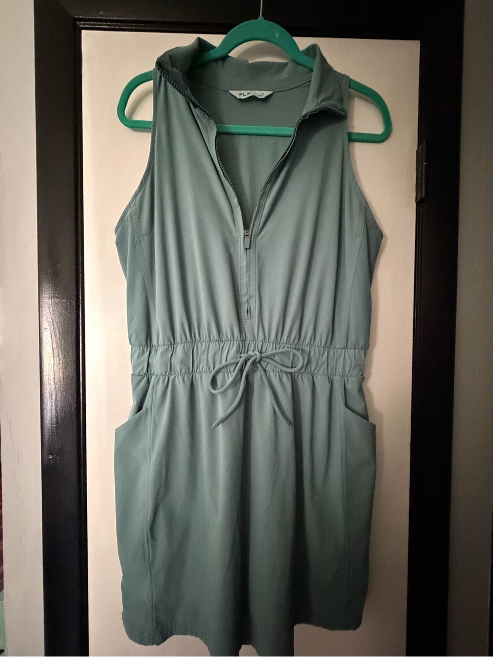 Sleeveless Drawstring Quarter-Zip Front Dress in Seafoam DriFit material